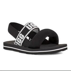 UGG Black Slide Sandals with Logo Straps